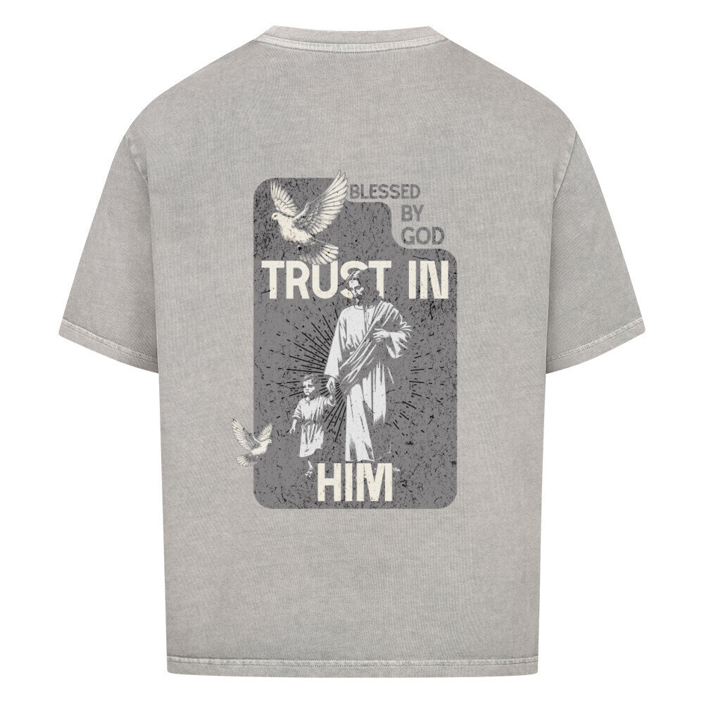 Trust In Him Oversized T-Shirt in babyblau – christliches Oversized T-Shirt von Blessed by God