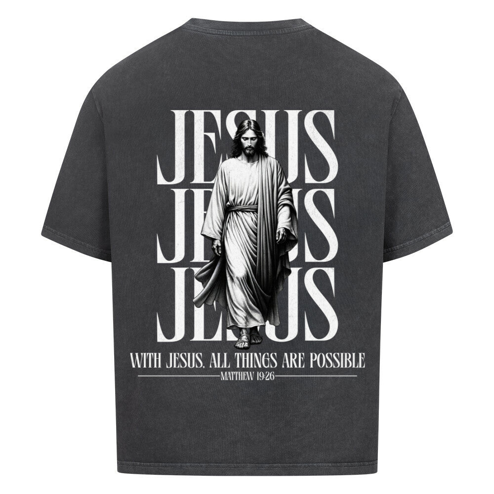 With Jesus, All Things Are Possible Oversized T-Shirt in babyblau – christliches Oversized T-Shirt von Blessed by God