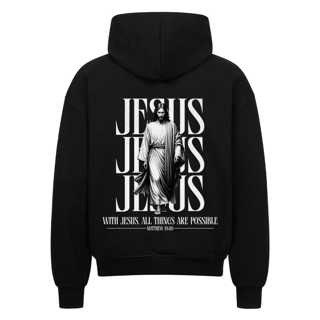 With Jesus, All Things Are Possible Oversized Zipper Hoodie in french-navy – christlicher Oversized Zipper-Hoodie von Blessed by God