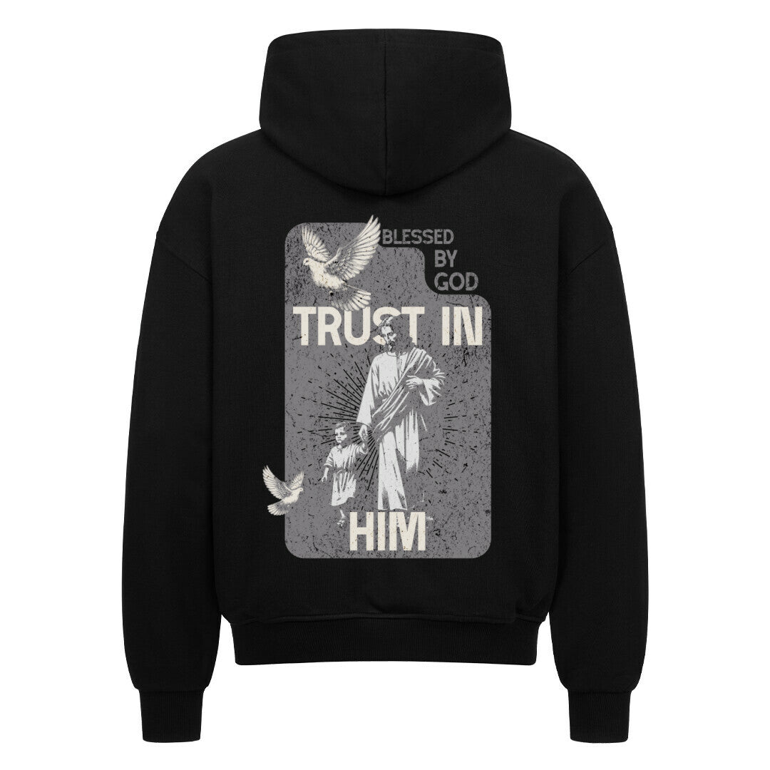 Trust In Him Oversized Zipper Hoodie in french-navy – christlicher Oversized Zipper-Hoodie von Blessed by God