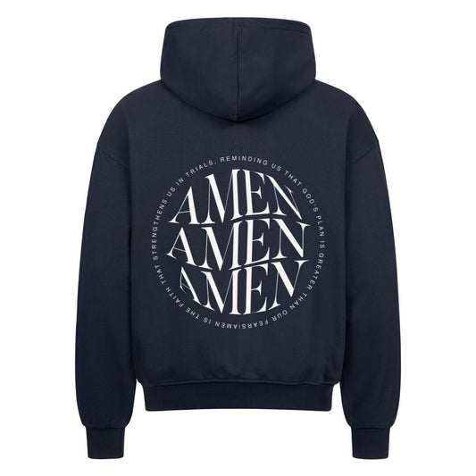AMEN Oversized Zipper Hoodie in french-navy – christlicher Oversized Zipper-Hoodie von Blessed by God
