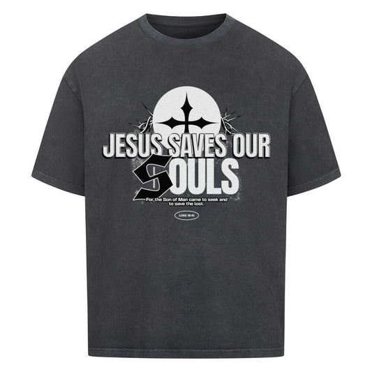 Jesus Saves Our Souls Oversized T-Shirt in babyblau – christliches Oversized T-Shirt von Blessed by God