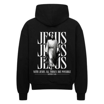 With Jesus, All Things Are Possible Oversized Zipper Hoodie in french-navy – christlicher Oversized Zipper-Hoodie von Blessed by God
