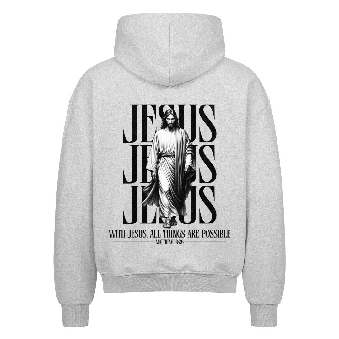 With Jesus, All Things Are Possible Oversized Zipper Hoodie in french-navy – christlicher Oversized Zipper-Hoodie von Blessed by God