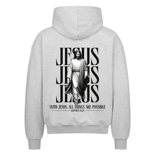 With Jesus, All Things Are Possible Oversized Zipper Hoodie in french-navy – christlicher Oversized Zipper-Hoodie von Blessed by God
