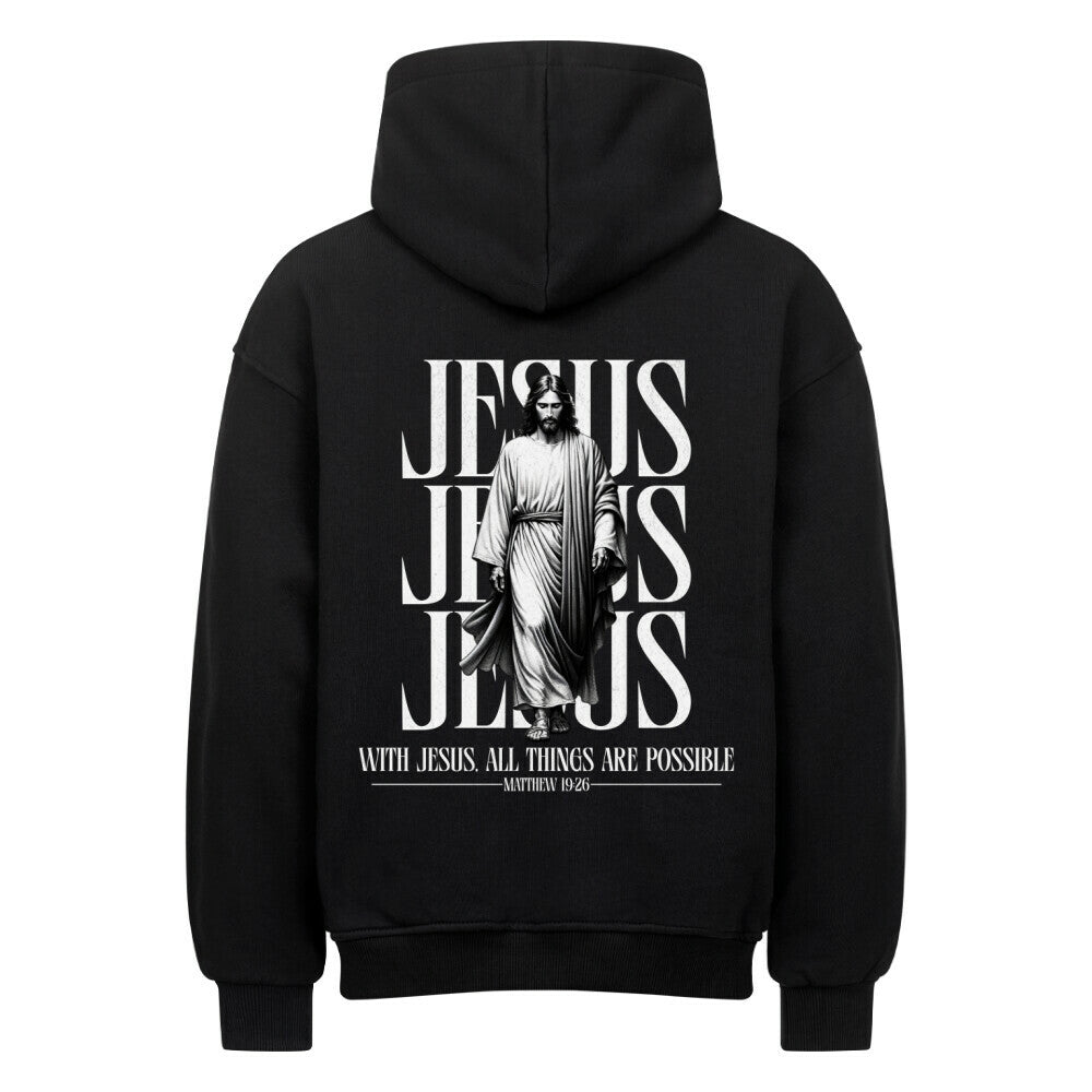 With Jesus, All Things Are Possible Oversized Hoodie in natural-raw – christlicher Oversized Hoodie von Blessed by God