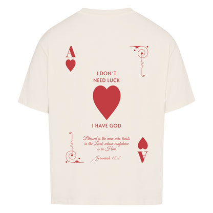 I Don't Need Luck – I Have God Oversized T-Shirt in babyblau – christliches Oversized T-Shirt von Blessed by God