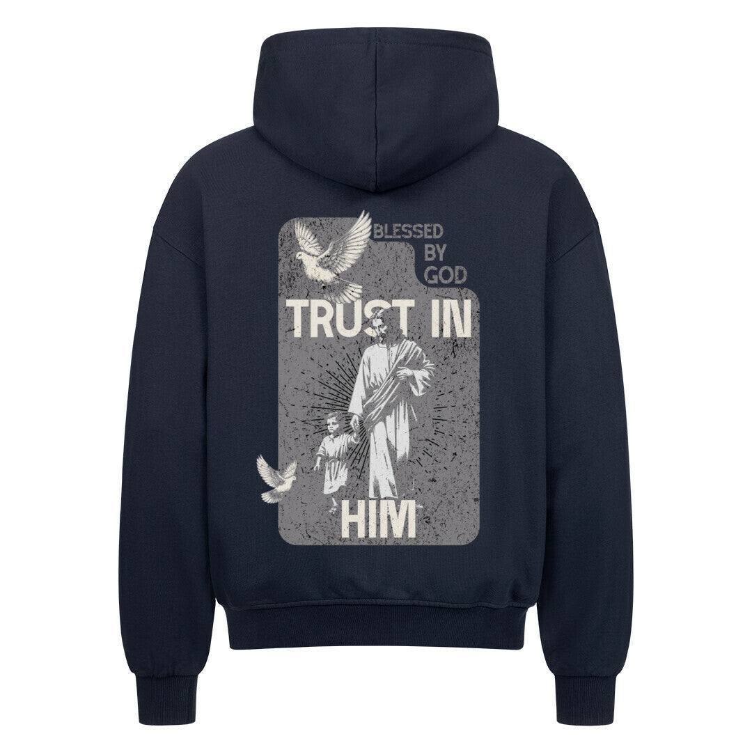 Trust In Him Oversized Zipper Hoodie in french-navy – christlicher Oversized Zipper-Hoodie von Blessed by God
