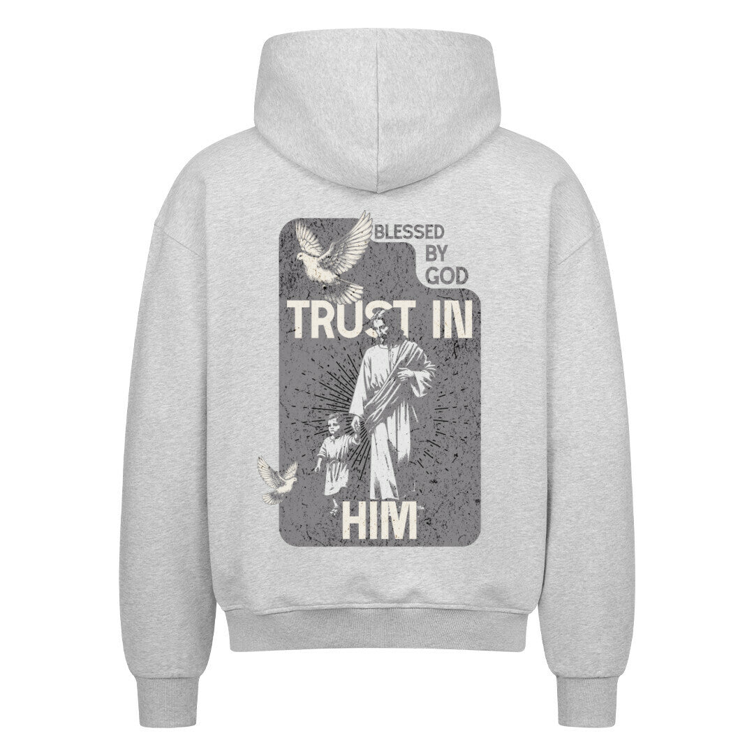 Trust In Him Oversized Zipper Hoodie in french-navy – christlicher Oversized Zipper-Hoodie von Blessed by God