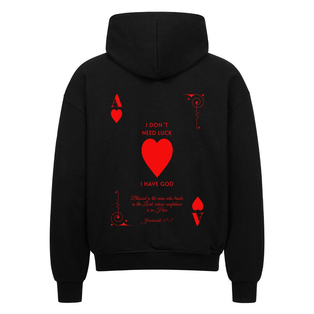 I Don't Need Luck – I Have God Oversized Zipper Hoodie in french-navy – christlicher Oversized Zipper-Hoodie von Blessed by God