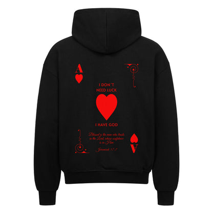I Don't Need Luck – I Have God Oversized Zipper Hoodie in french-navy – christlicher Oversized Zipper-Hoodie von Blessed by God