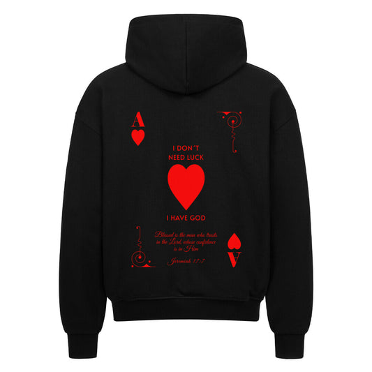 I Don't Need Luck – I Have God Oversized Zipper Hoodie in french-navy – christlicher Oversized Zipper-Hoodie von Blessed by God