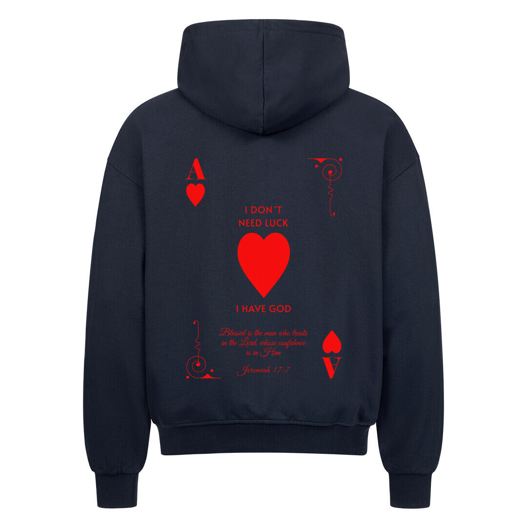 I Don't Need Luck – I Have God Oversized Zipper Hoodie in french-navy – christlicher Oversized Zipper-Hoodie von Blessed by God