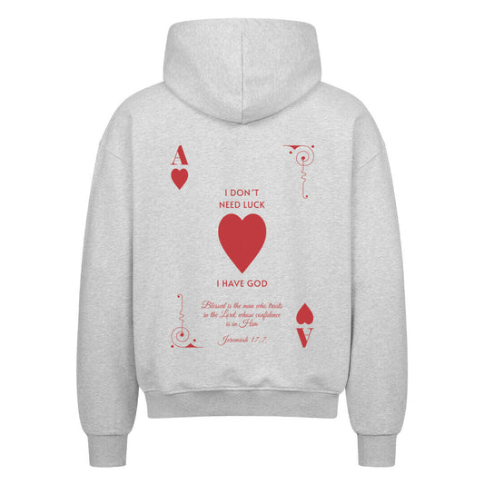 I Don't Need Luck – I Have God Oversized Zipper Hoodie in french-navy – christlicher Oversized Zipper-Hoodie von Blessed by God