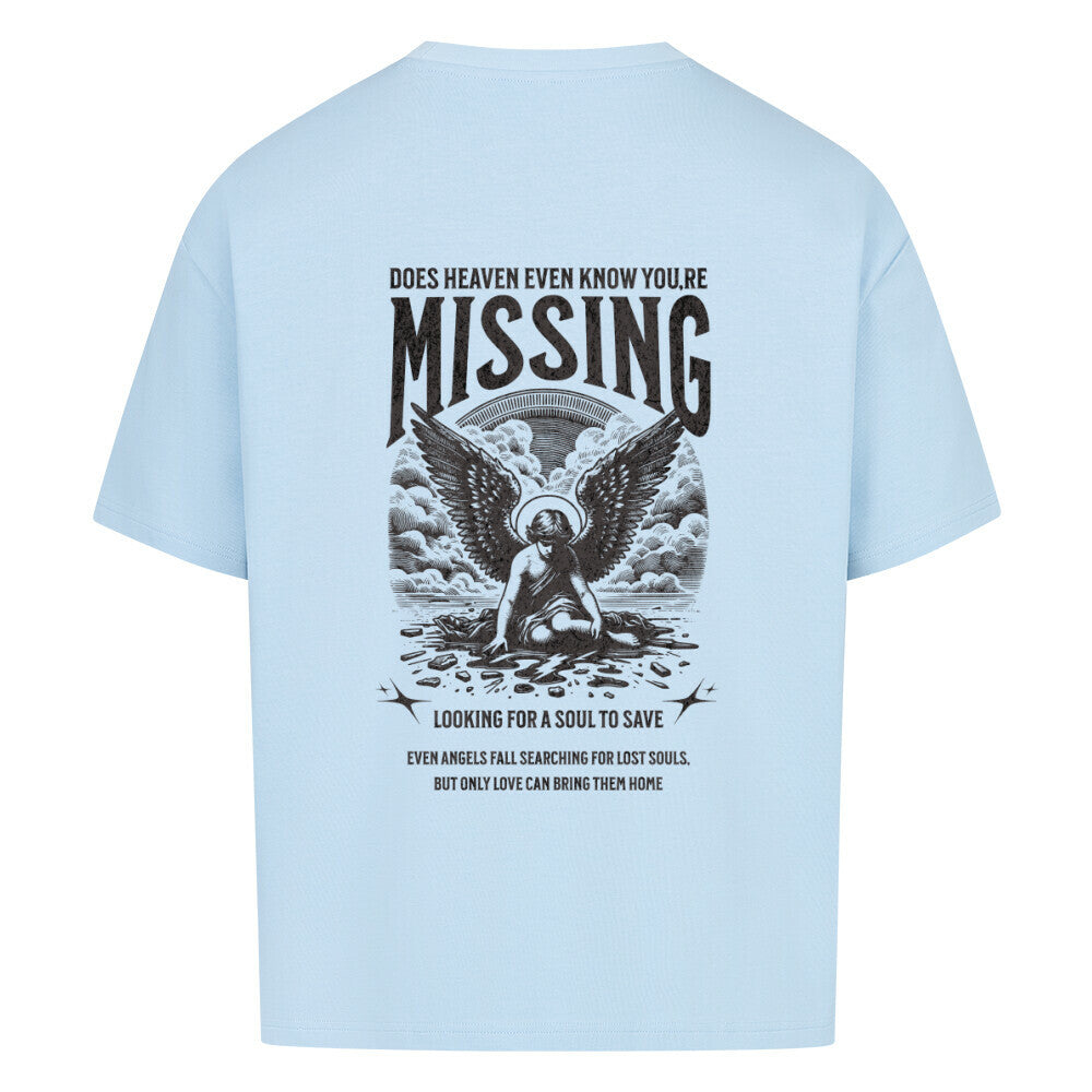 Missing Oversized T-Shirt in babyblau – christliches Oversized T-Shirt von Blessed by God