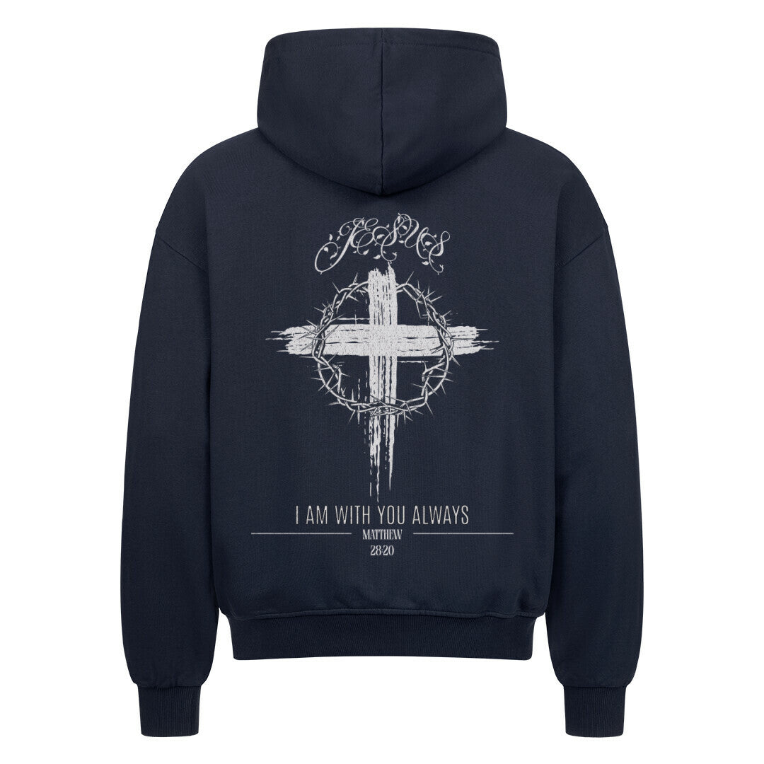 I Am With You Always Oversized Zipper Hoodie in French Navy – christlicher Oversized Zipper-Hoodie von Blessed by God