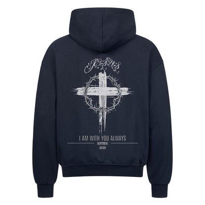 I Am With You Always Oversized Zipper Hoodie in French Navy – christlicher Oversized Zipper-Hoodie von Blessed by God