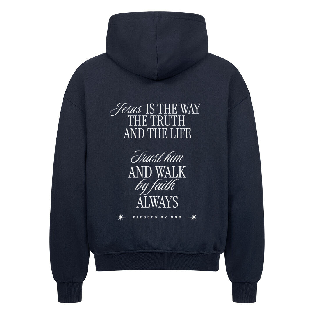 Jesus Is The Way Oversized Zipper Hoodie in french-navy – christlicher Oversized Zipper-Hoodie von Blessed by God