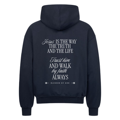 Jesus Is The Way Oversized Zipper Hoodie in french-navy – christlicher Oversized Zipper-Hoodie von Blessed by God