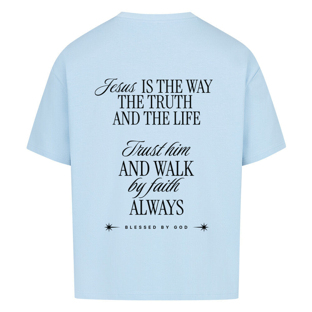 Jesus Is The Way Oversized T-Shirt in babyblau – christliches Oversized T-Shirt von Blessed by God