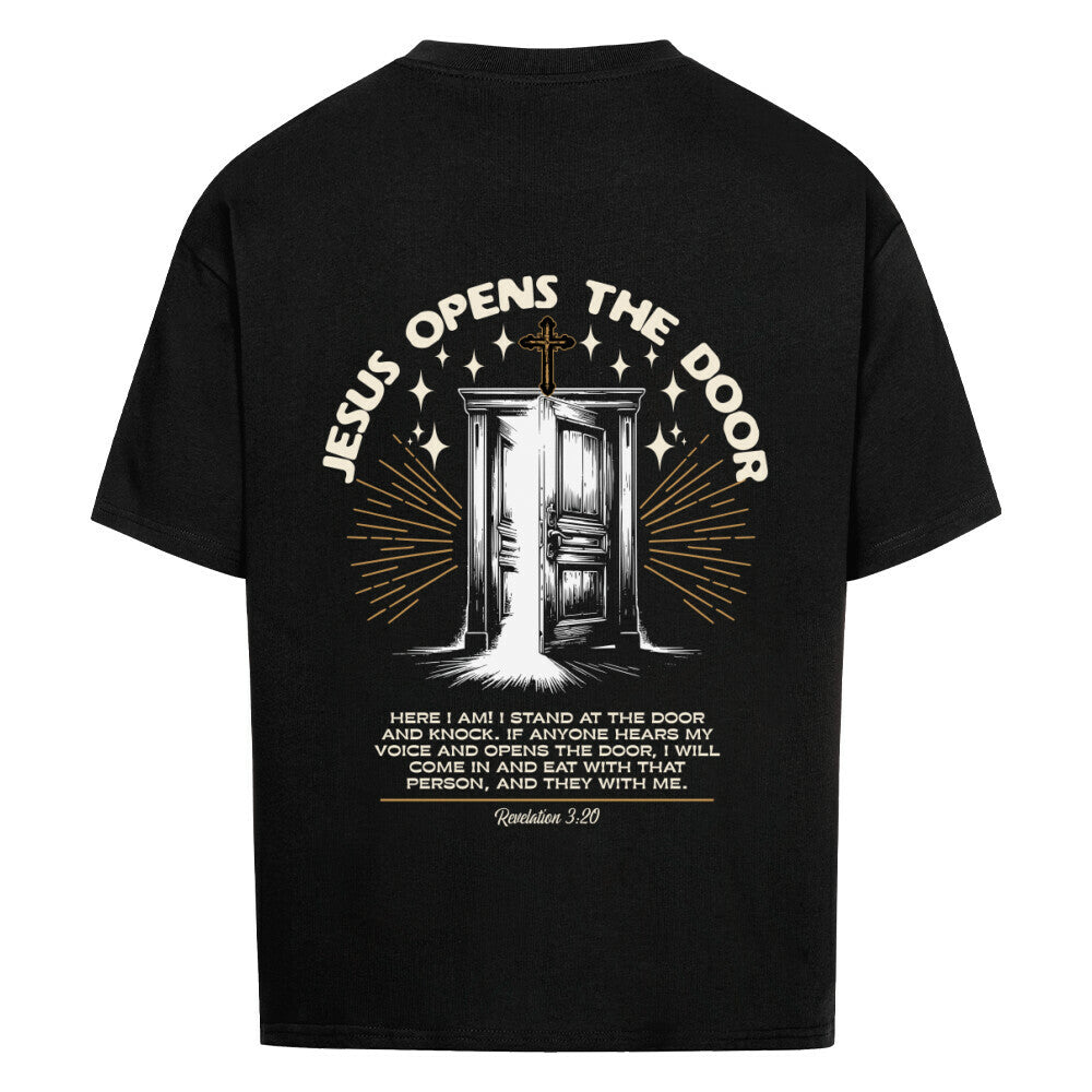 Jesus Opens The Door Oversized T-Shirt in babyblau – christliches Oversized T-Shirt von Blessed by God