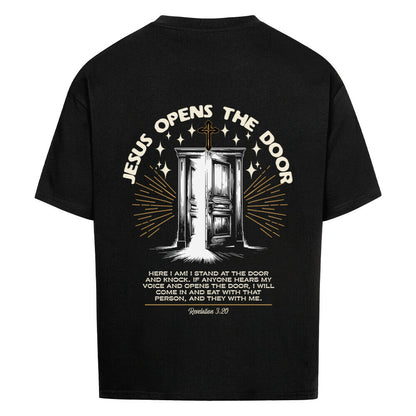 Jesus Opens The Door Oversized T-Shirt in babyblau – christliches Oversized T-Shirt von Blessed by God