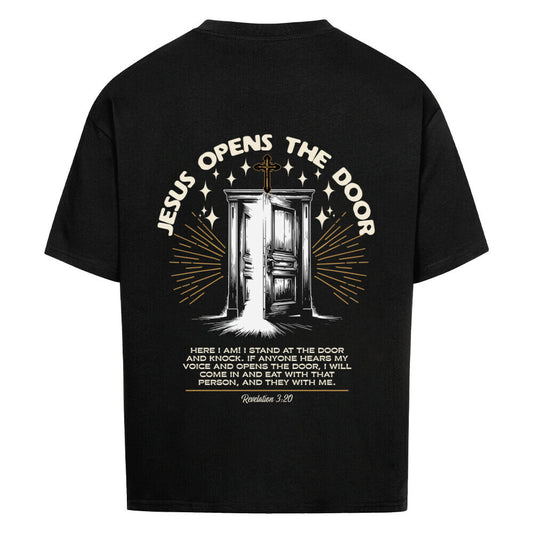 Jesus Opens The Door Oversized T-Shirt in babyblau – christliches Oversized T-Shirt von Blessed by God