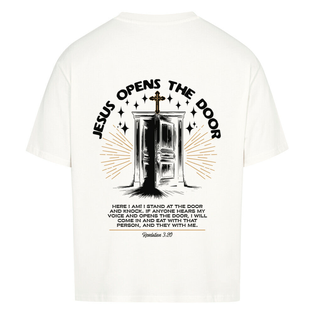 Jesus Opens The Door Oversized T-Shirt in babyblau – christliches Oversized T-Shirt von Blessed by God