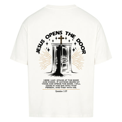 Jesus Opens The Door Oversized T-Shirt in babyblau – christliches Oversized T-Shirt von Blessed by God