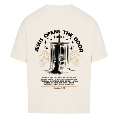 Jesus Opens The Door Oversized T-Shirt in babyblau – christliches Oversized T-Shirt von Blessed by God