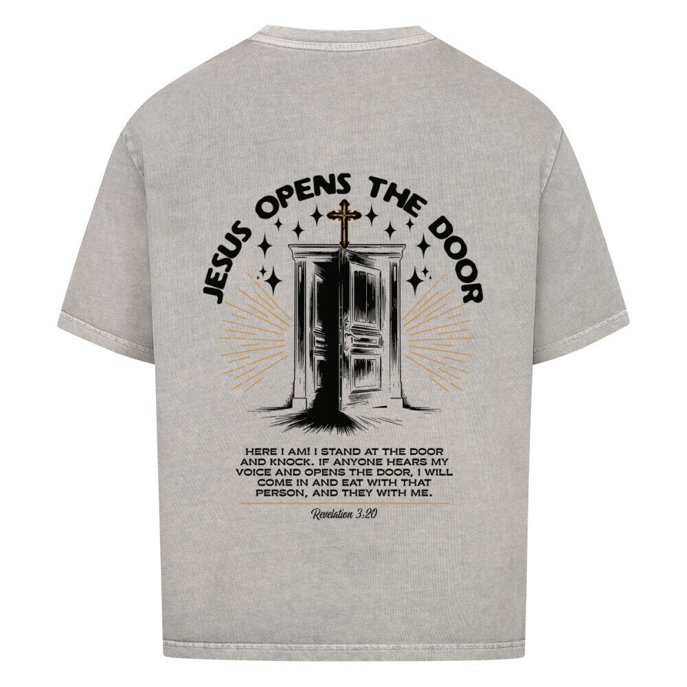 Jesus Opens The Door Oversized T-Shirt in babyblau – christliches Oversized T-Shirt von Blessed by God