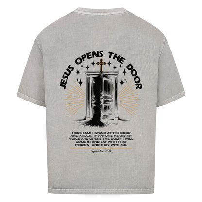 Jesus Opens The Door Oversized T-Shirt in babyblau – christliches Oversized T-Shirt von Blessed by God