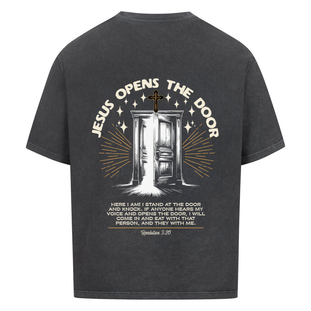Jesus Opens The Door Oversized T-Shirt in babyblau – christliches Oversized T-Shirt von Blessed by God