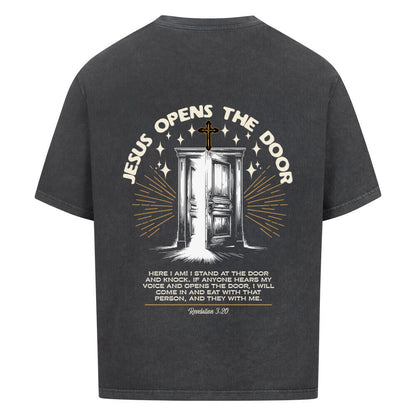 Jesus Opens The Door Oversized T-Shirt in babyblau – christliches Oversized T-Shirt von Blessed by God
