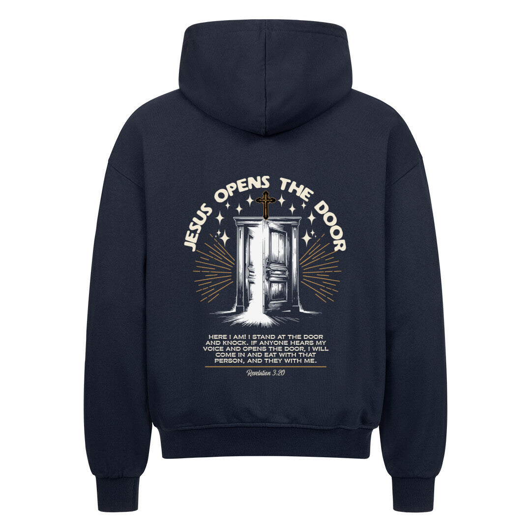Jesus Opens The Door Oversized Zipper Hoodie in french-navy – christlicher Oversized Zipper-Hoodie von Blessed by God