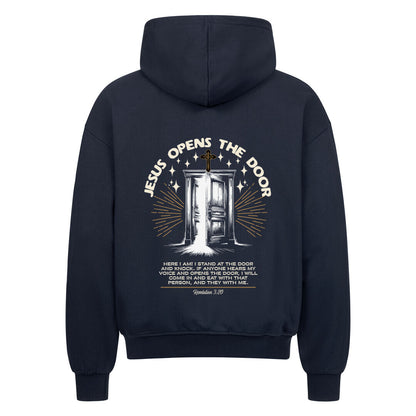 Jesus Opens The Door Oversized Zipper Hoodie in french-navy – christlicher Oversized Zipper-Hoodie von Blessed by God