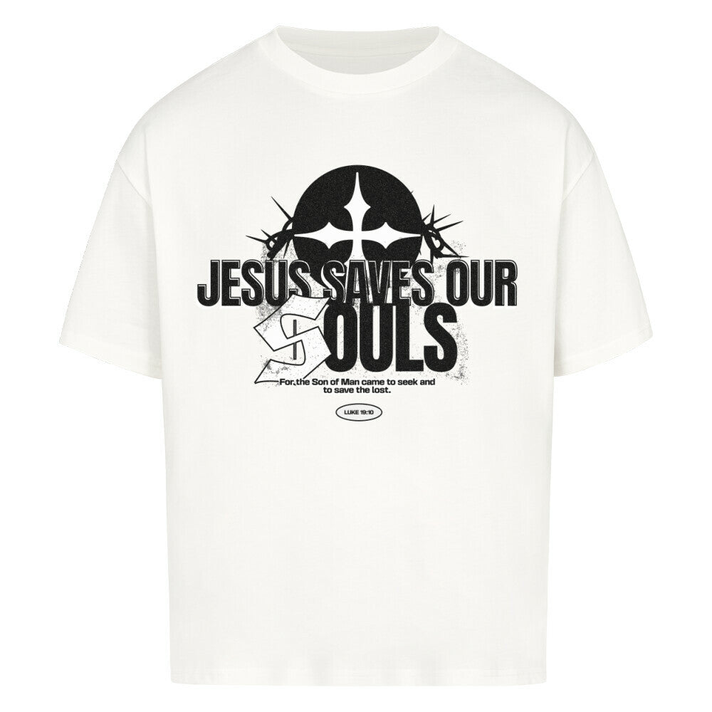 Jesus Saves Our Souls Oversized T-Shirt in babyblau – christliches Oversized T-Shirt von Blessed by God