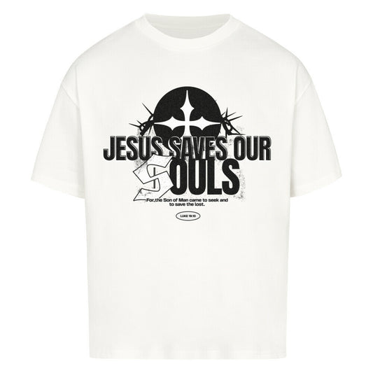 Jesus Saves Our Souls Oversized T-Shirt in babyblau – christliches Oversized T-Shirt von Blessed by God