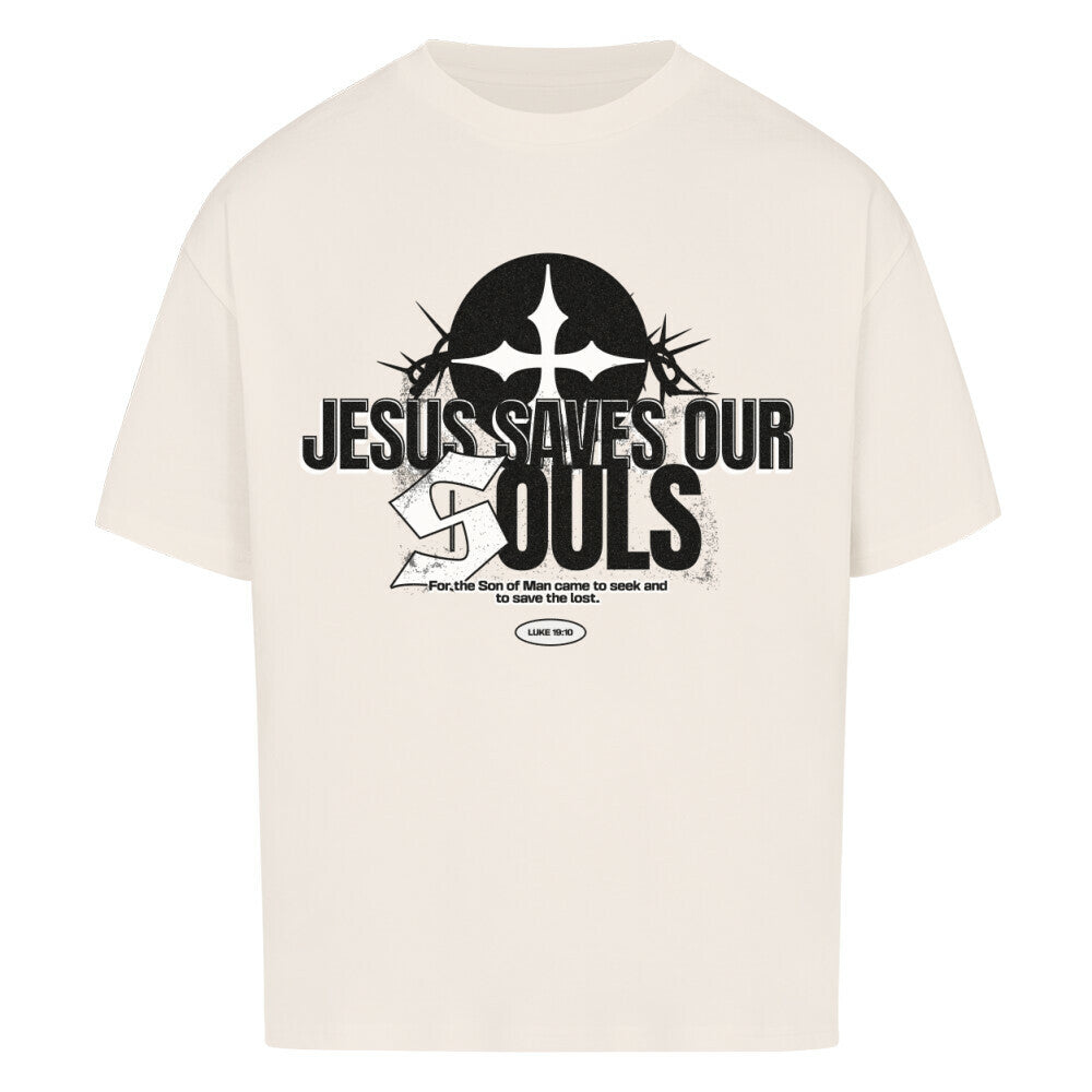 Jesus Saves Our Souls Oversized T-Shirt in babyblau – christliches Oversized T-Shirt von Blessed by God