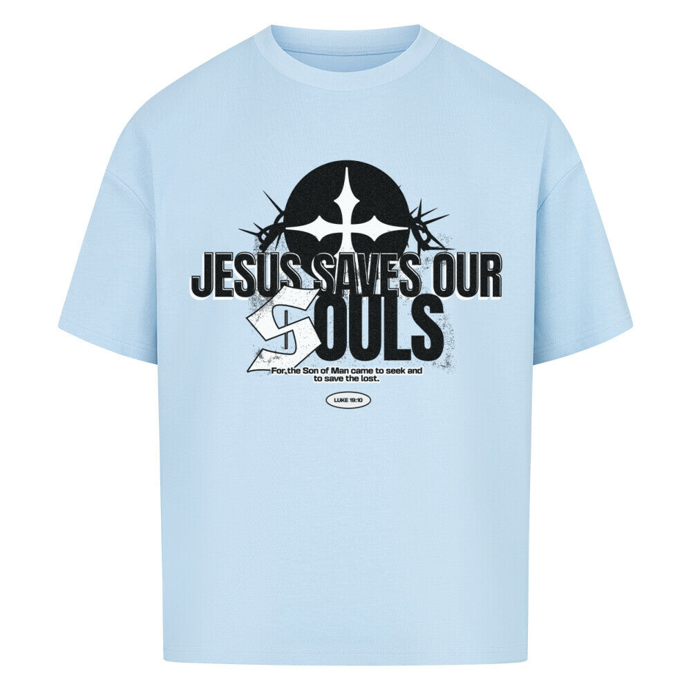 Jesus Saves Our Souls Oversized T-Shirt in babyblau – christliches Oversized T-Shirt von Blessed by God
