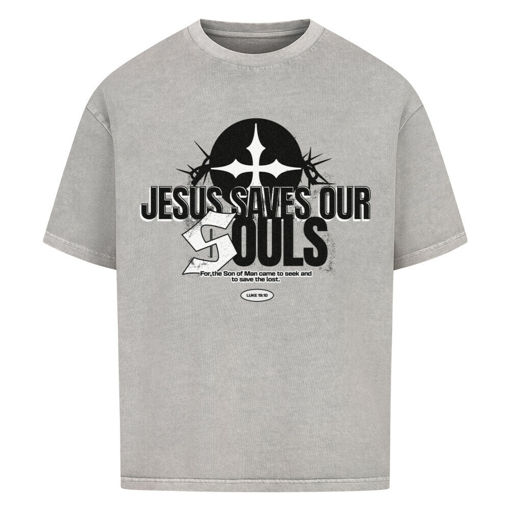 Jesus Saves Our Souls Oversized T-Shirt in babyblau – christliches Oversized T-Shirt von Blessed by God