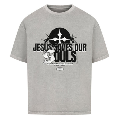 Jesus Saves Our Souls Oversized T-Shirt in babyblau – christliches Oversized T-Shirt von Blessed by God