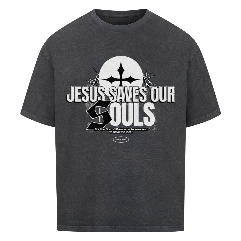 Jesus Saves Our Souls Oversized T-Shirt in babyblau – christliches Oversized T-Shirt von Blessed by God