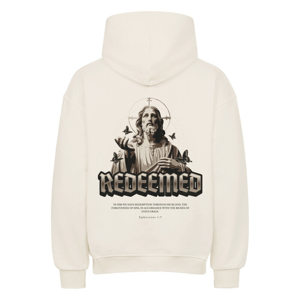 Redeemed Oversized Hoodie in natural-raw – christlicher Oversized Hoodie von Blessed by God