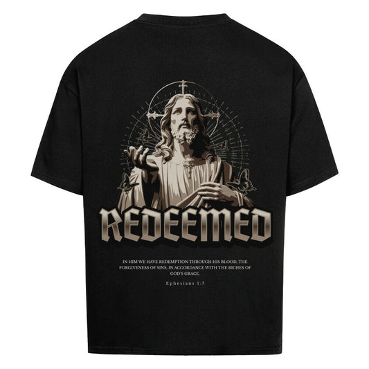Redeemed Oversized T-Shirt in babyblau – christliches Oversized T-Shirt von Blessed by God