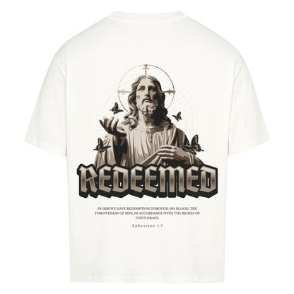 Redeemed Oversized T-Shirt in babyblau – christliches Oversized T-Shirt von Blessed by God