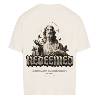 Redeemed Oversized T-Shirt in babyblau – christliches Oversized T-Shirt von Blessed by God