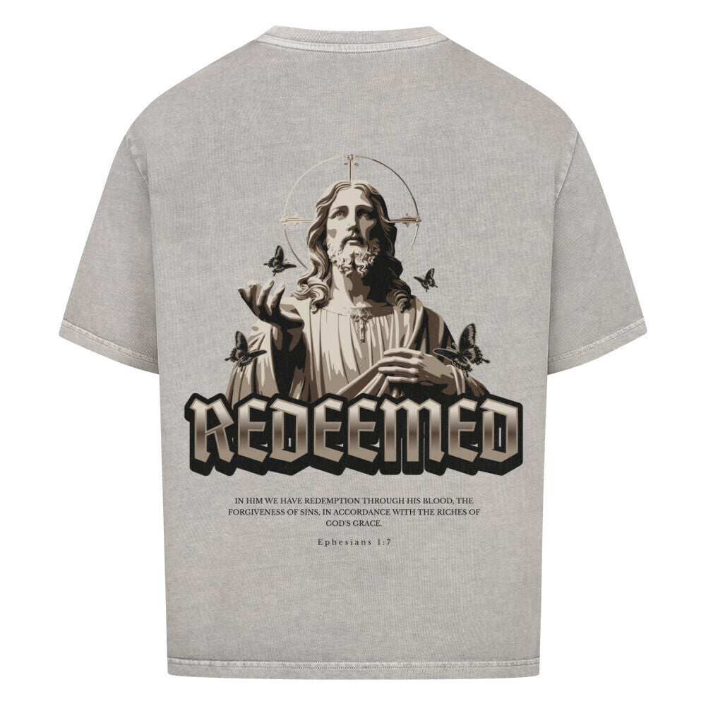 Redeemed Oversized T-Shirt in babyblau – christliches Oversized T-Shirt von Blessed by God
