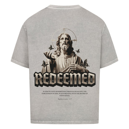 Redeemed Oversized T-Shirt in babyblau – christliches Oversized T-Shirt von Blessed by God