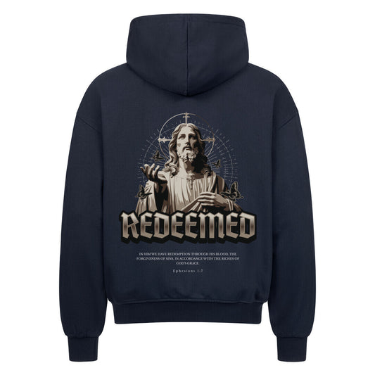 Redeemed Oversized Zipper Hoodie in french-navy – christlicher Oversized Zipper-Hoodie von Blessed by God